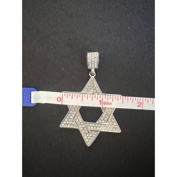 STAR OF DAVID SILVER PLATED AND CRYSTAL LARGE CHARM PENDANT - Picture 4 of 5